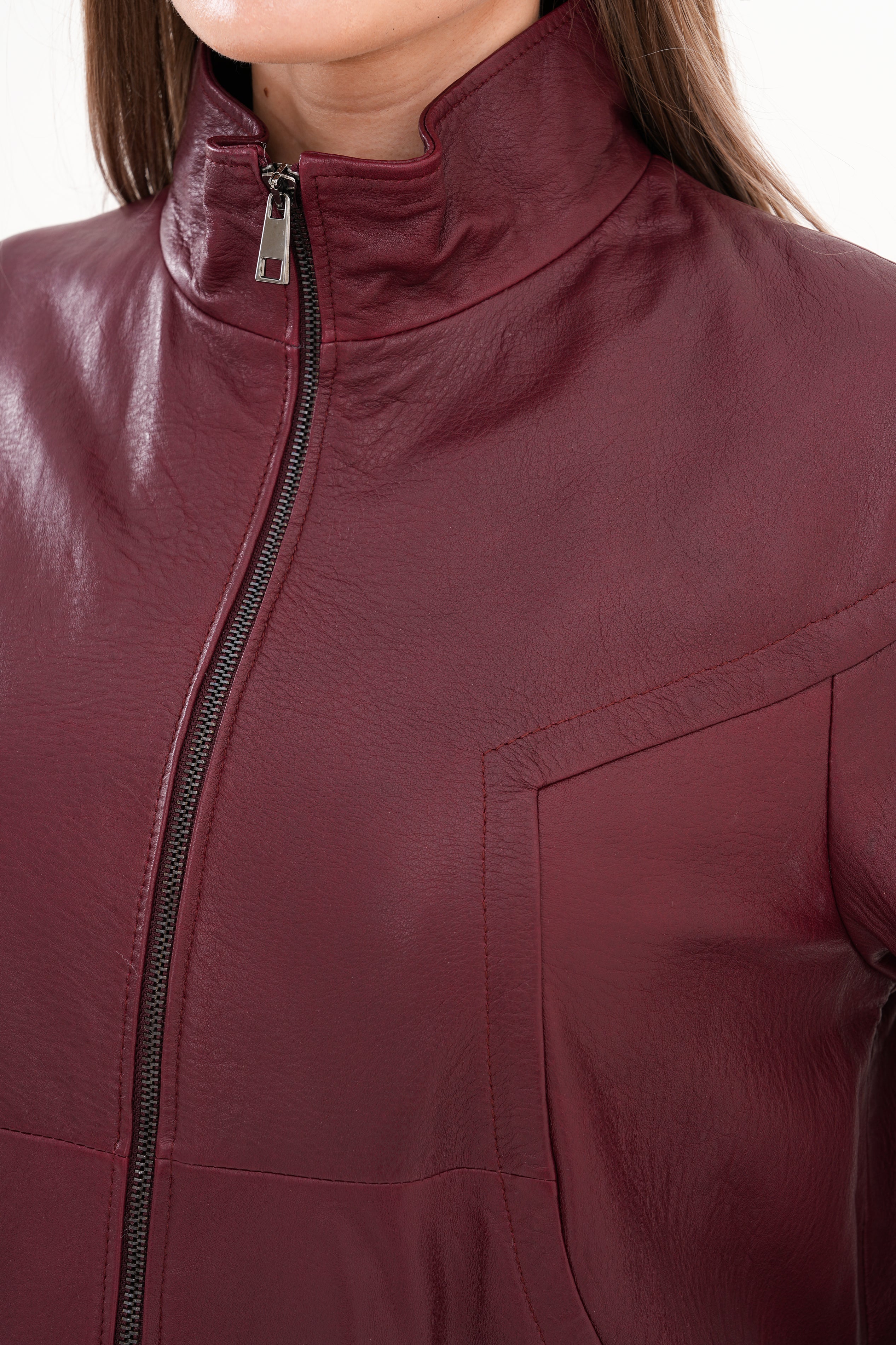 The Sierra Burgundy Leather Women Jacket