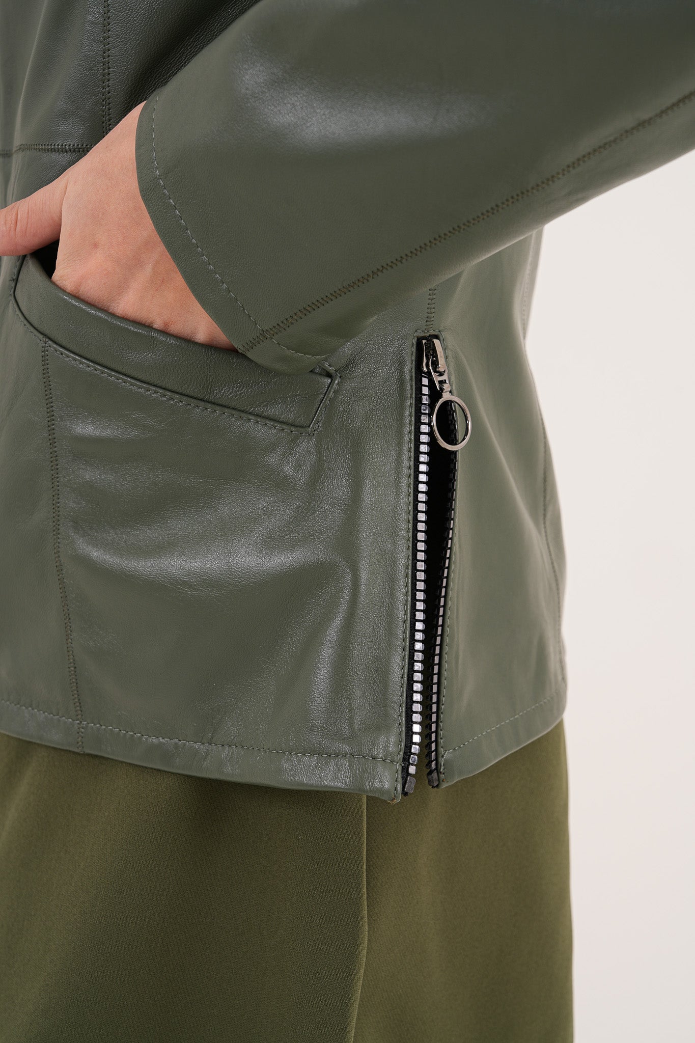 The Avelyn Reversible Olive Green Leather Women Jacket