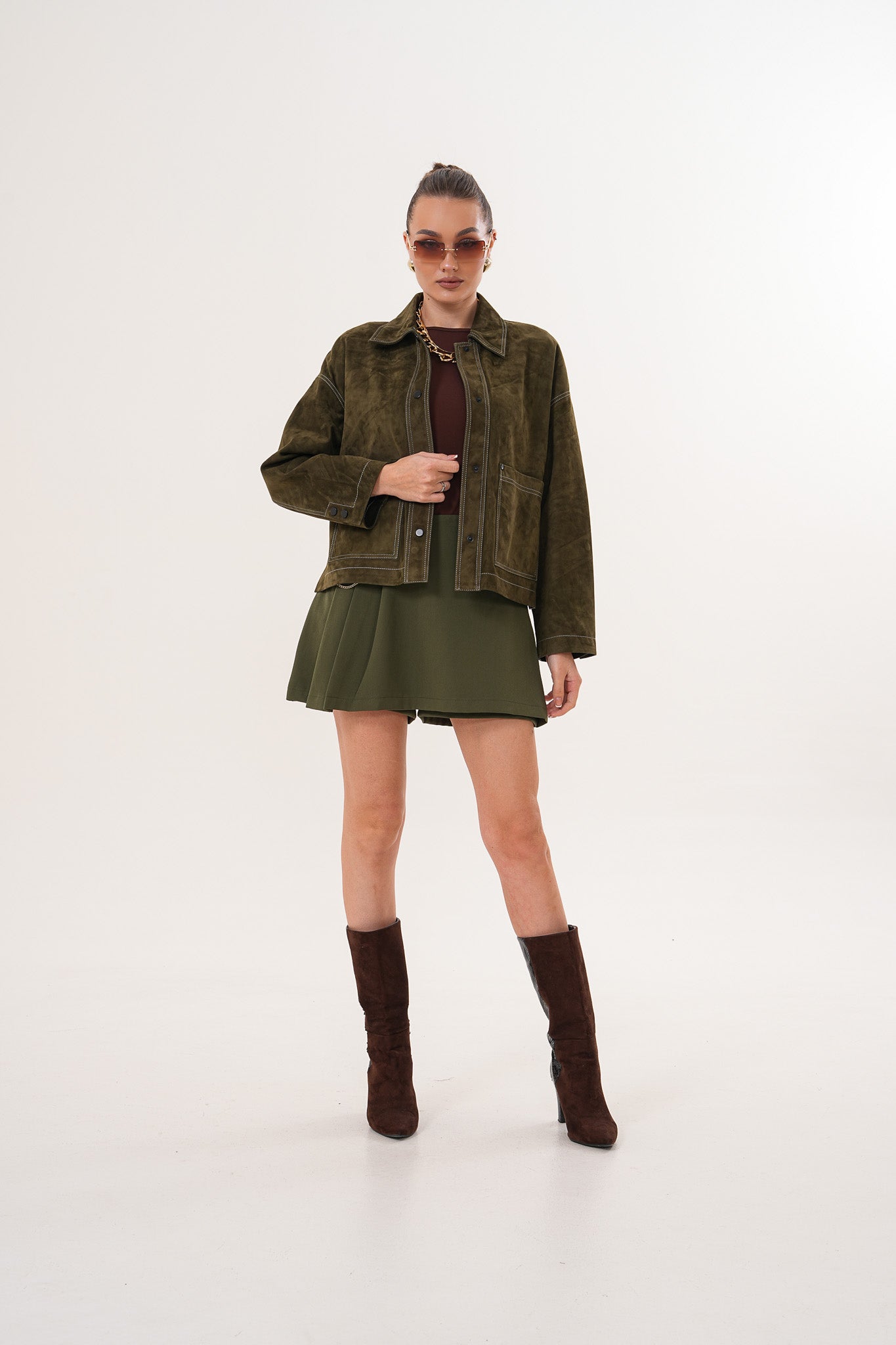The Solviera Reversible Olive Suede Leather Jacket