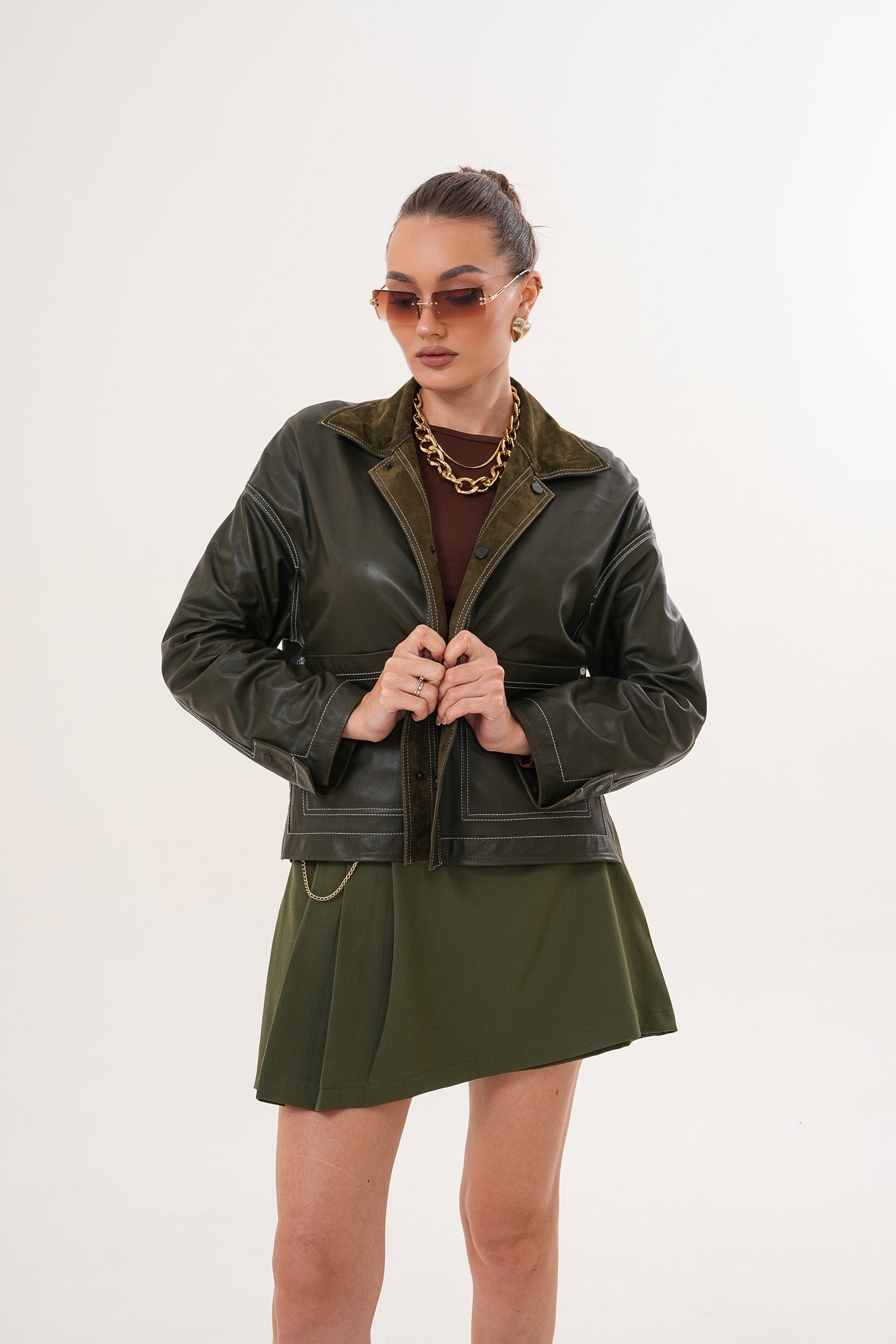 The Solviera Reversible Olive Suede Leather Jacket