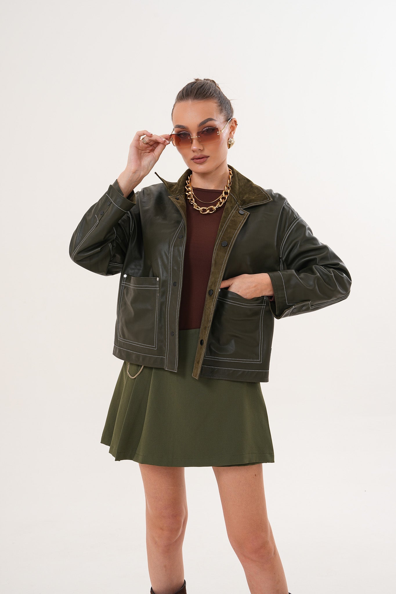 The Solviera Reversible Olive Suede Leather Jacket
