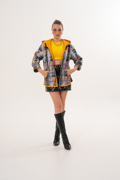 The Nyxara Reversible Hooded Mustard Yellow Leather Jacket