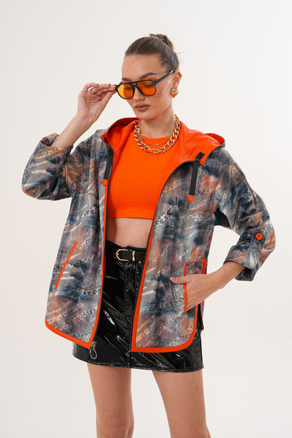 The Nyxara Reversible Hooded Orange Leather Jacket