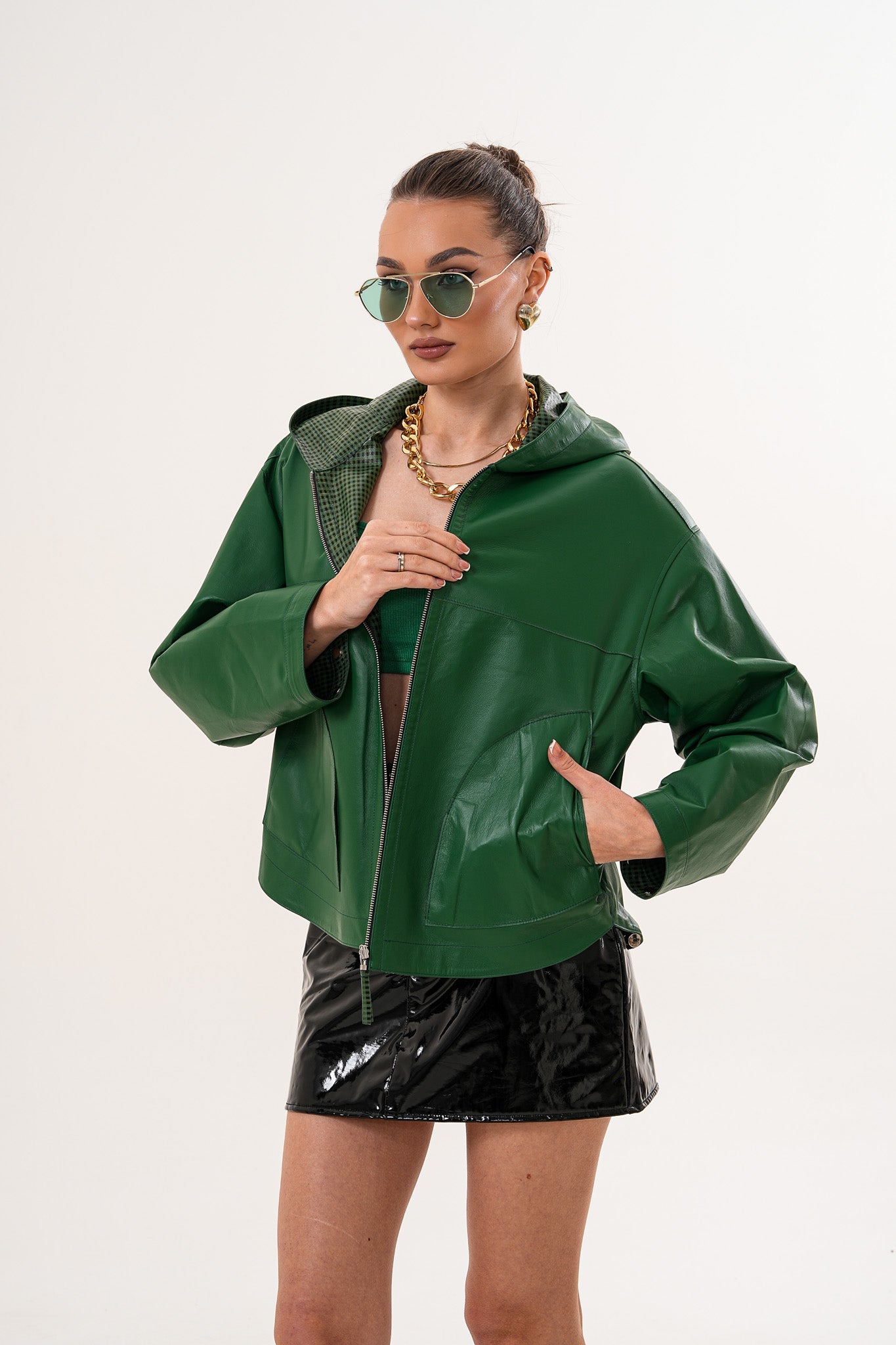 Vinci Leather Shoes The Calyra Reversible Leather Women Jacket – Emerald Green
