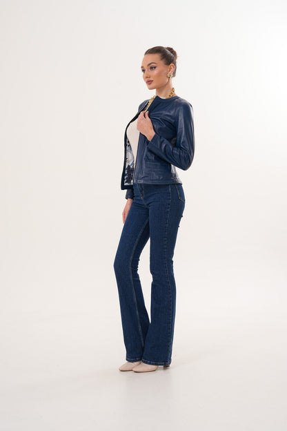 The Nyvessa Reversible Navy Blue Leather Women Jacket
