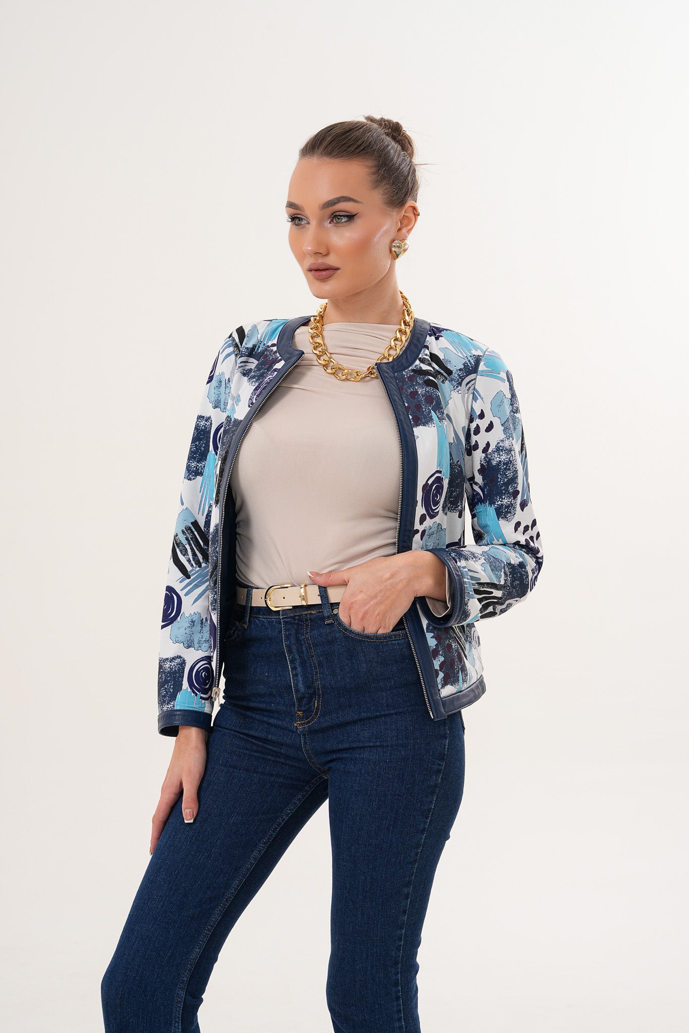 The Nyvessa Reversible Navy Blue Leather Women Jacket