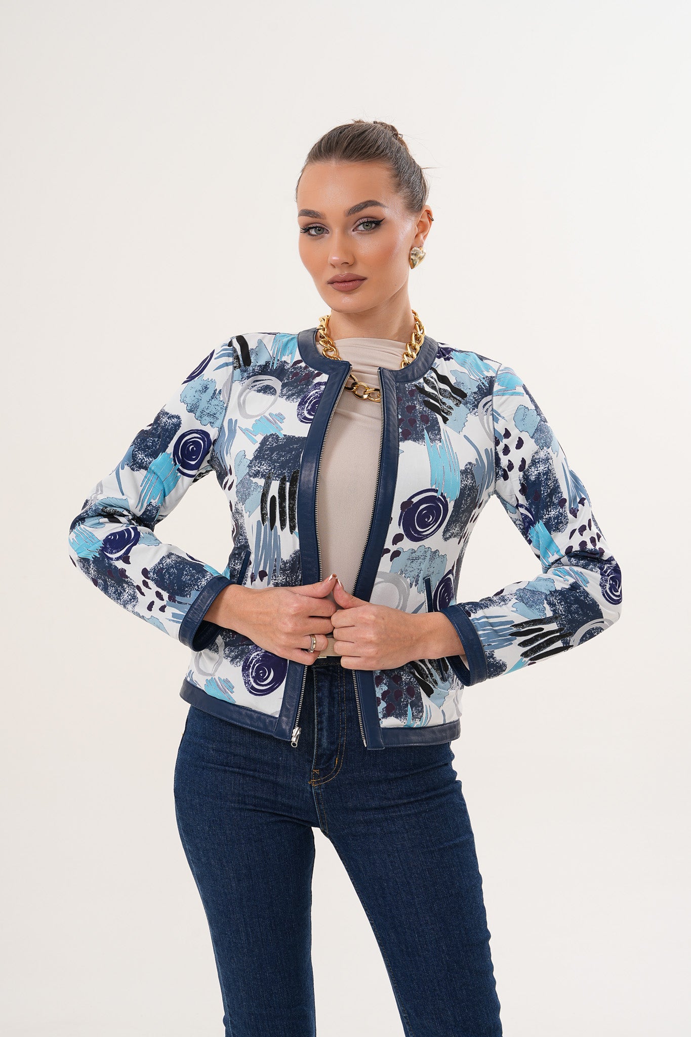 The Nyvessa Reversible Navy Blue Leather Women Jacket