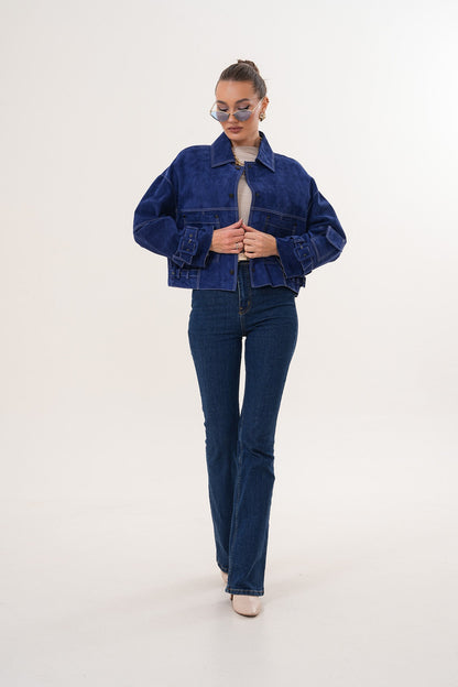 The Velmira Reversible Navy Blue Suede Leather Jacket