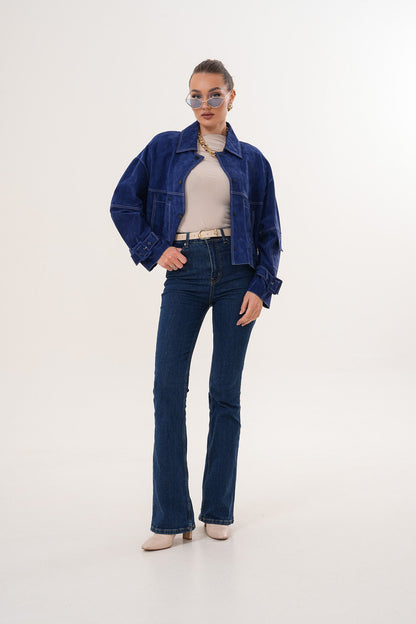 The Velmira Reversible Navy Blue Suede Leather Jacket