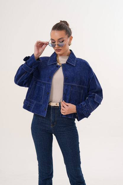 The Velmira Reversible Navy Blue Suede Leather Jacket