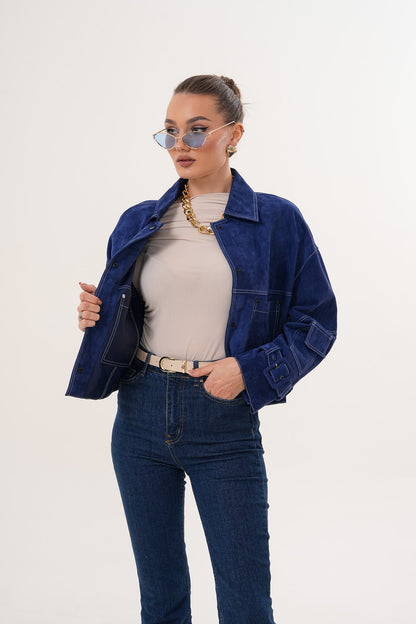 The Velmira Reversible Navy Blue Suede Leather Jacket