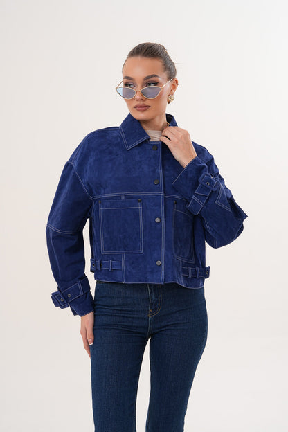 The Velmira Reversible Navy Blue Suede Leather Jacket