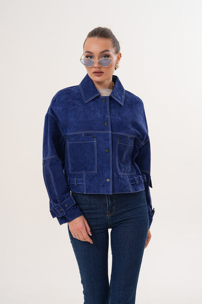 The Velmira Reversible Navy Blue Suede Leather Jacket