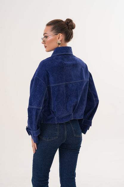 The Velmira Reversible Navy Blue Suede Leather Jacket