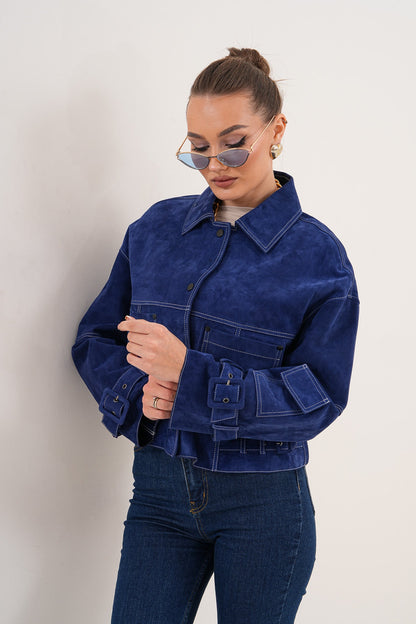 The Velmira Reversible Navy Blue Suede Leather Jacket