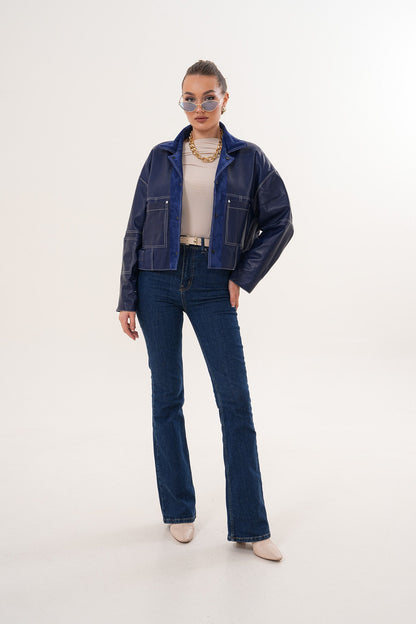 The Velmira Reversible Navy Blue Suede Leather Jacket