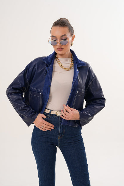 The Velmira Reversible Navy Blue Suede Leather Jacket