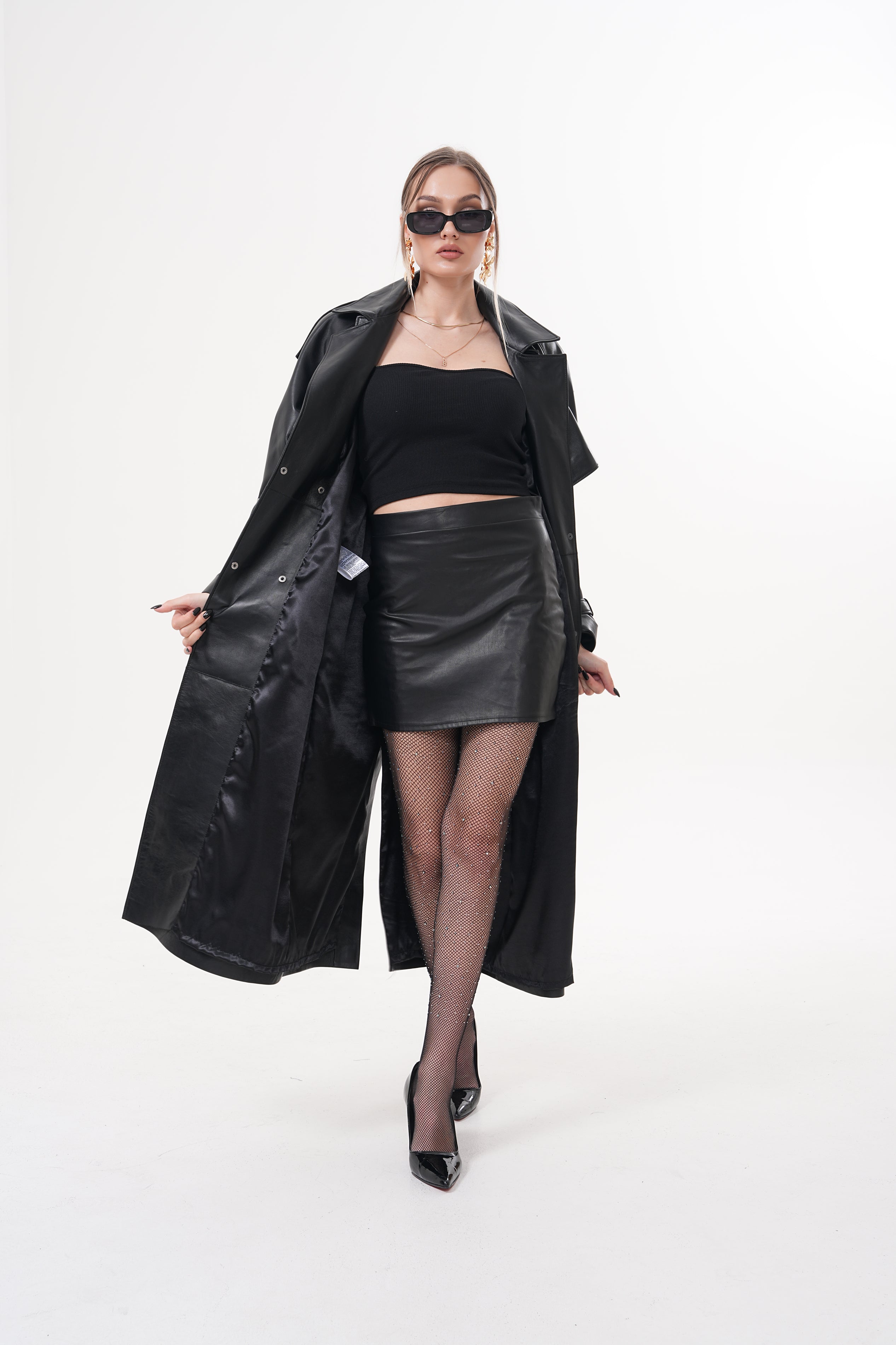 The Raven Black Leather Women Trench Coat