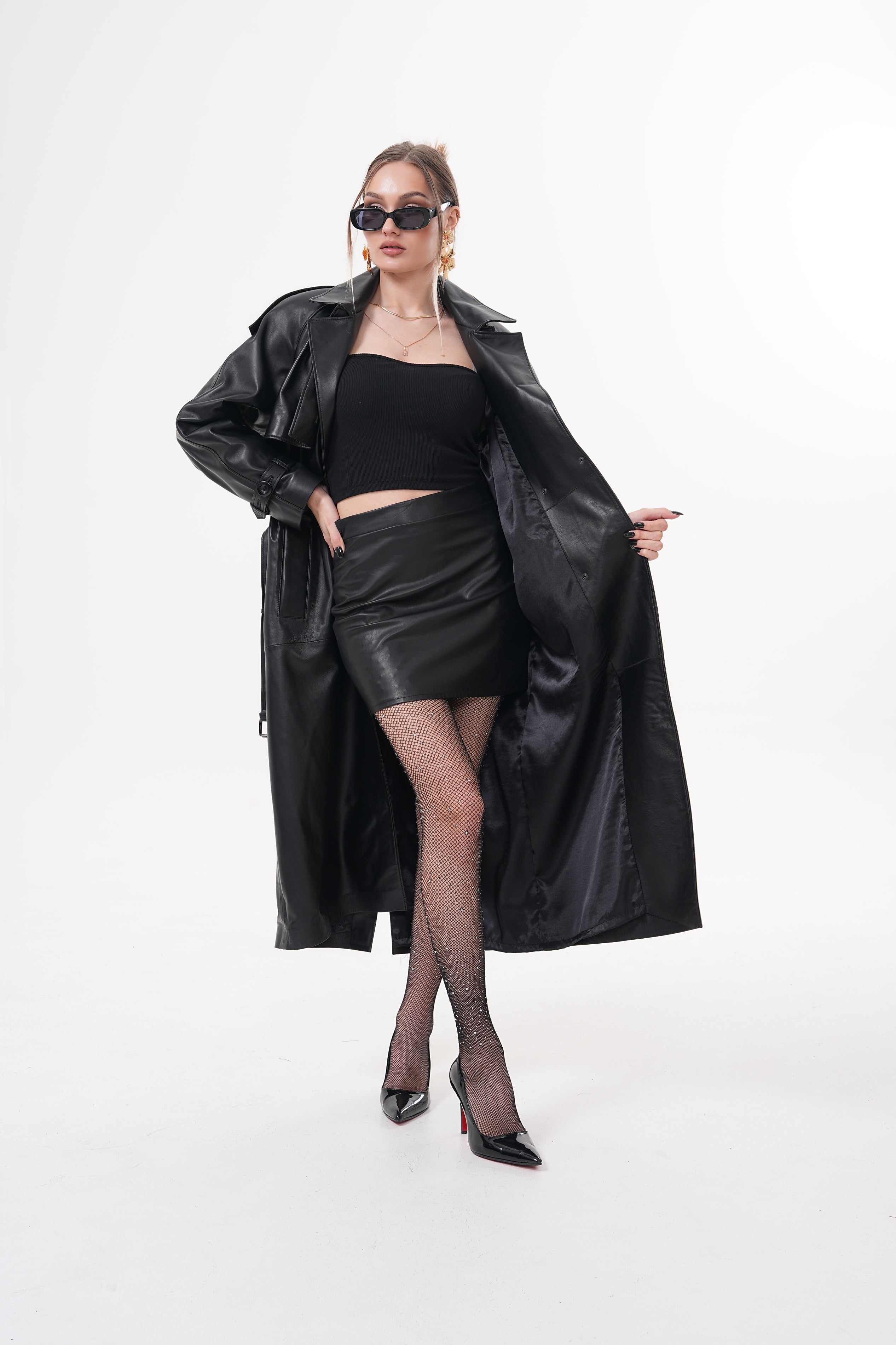 The Raven Black Leather Women Trench Coat