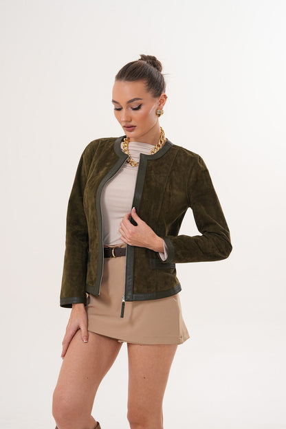 The Nyvessa Reversible Leather Women Jacket – Olive Green