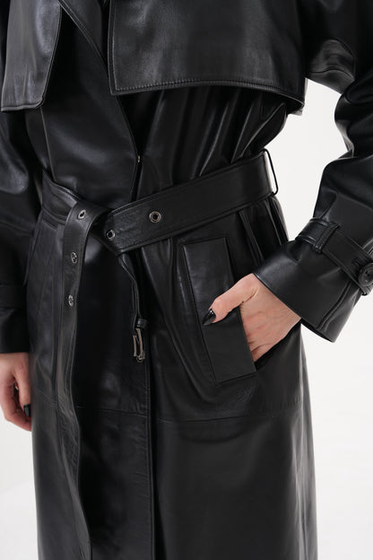The Raven Black Leather Women Trench Coat