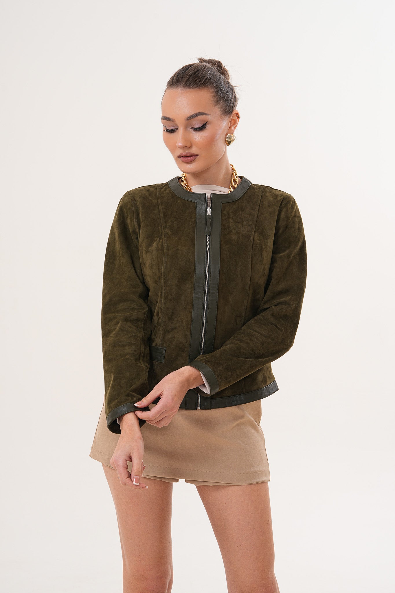 The Nyvessa Reversible Leather Women Jacket – Olive Green