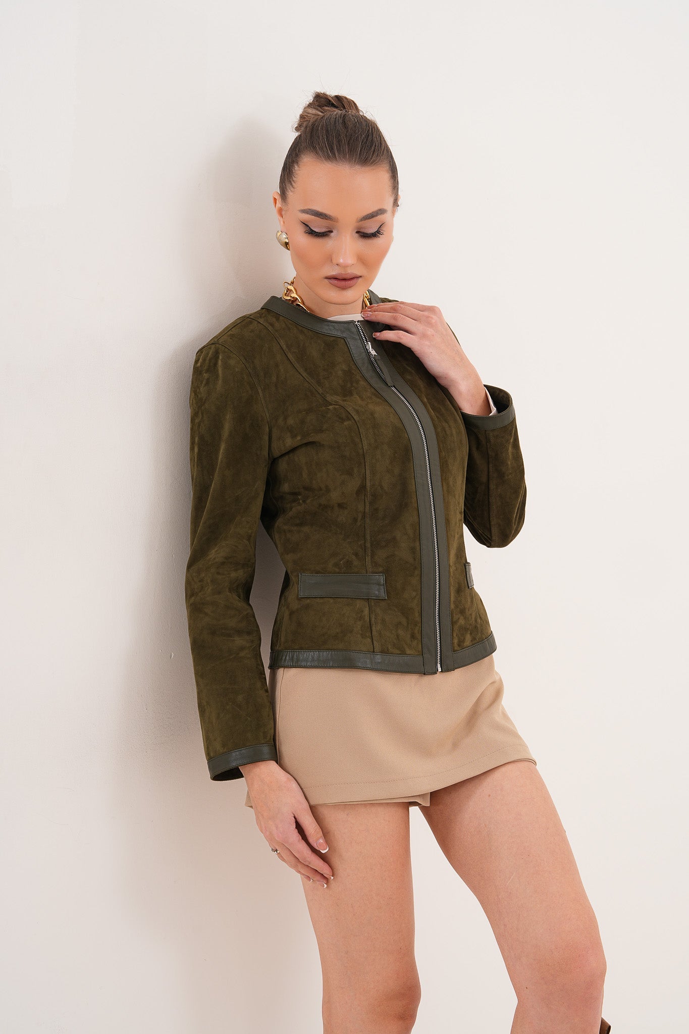 The Nyvessa Reversible Leather Women Jacket – Olive Green