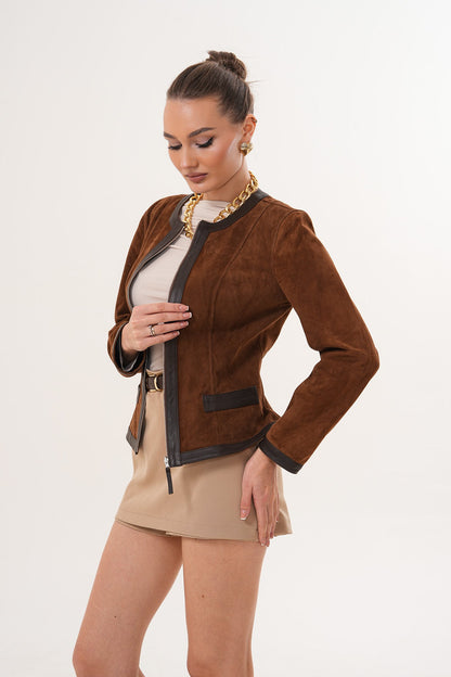 The Nyvessa Reversible Brown Suede & Dark Brown Leather Women Jacket