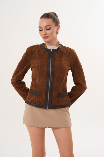 The Nyvessa Reversible Brown Suede & Dark Brown Leather Women Jacket