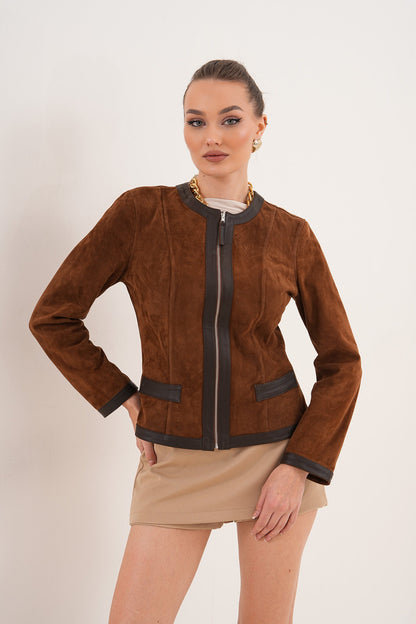 The Nyvessa Reversible Brown Suede & Dark Brown Leather Women Jacket