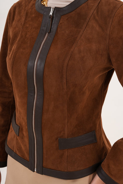 The Nyvessa Reversible Brown Suede & Dark Brown Leather Women Jacket