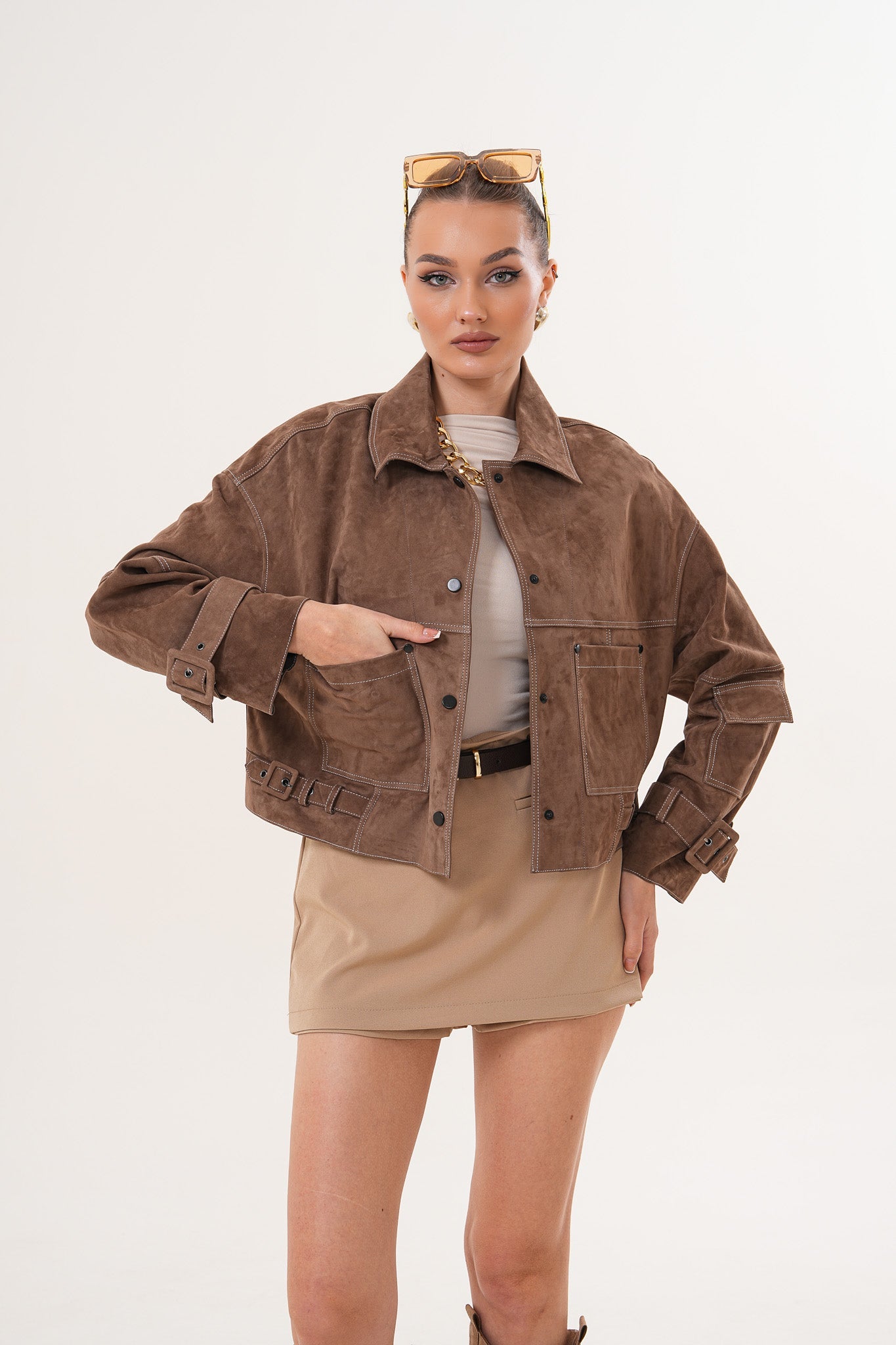 The Velmira Reversible Brown Suede Leather Jacket
