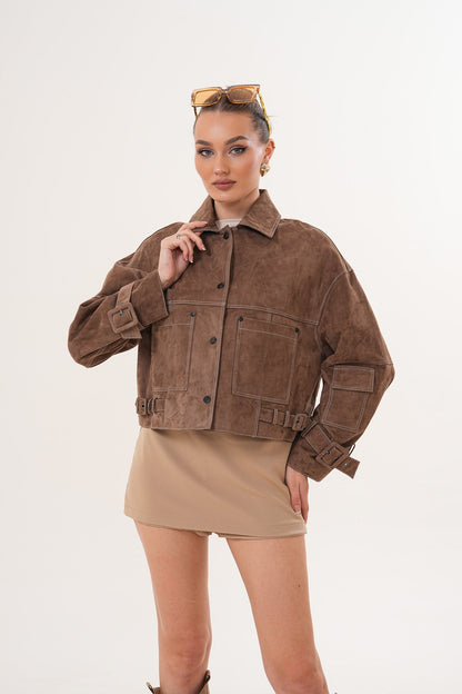 The Velmira Reversible Brown Suede Leather Jacket