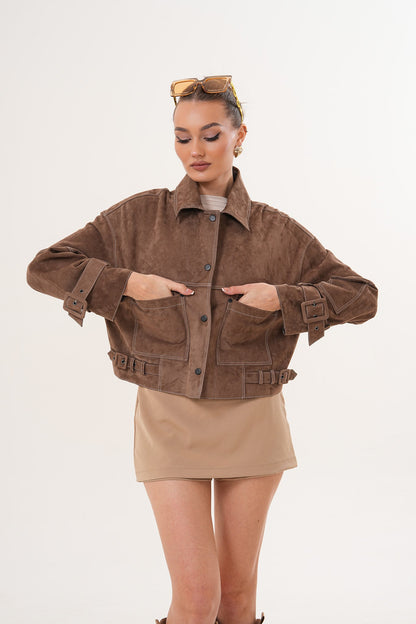 The Velmira Reversible Brown Suede Leather Jacket