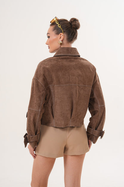 The Velmira Reversible Brown Suede Leather Jacket