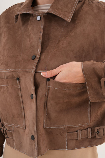 The Velmira Reversible Brown Suede Leather Jacket