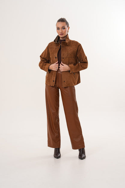 The Ravessa Reversible Brown Suede & Leather Women Jacket