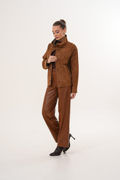 The Ravessa Reversible Brown Suede & Leather Women Jacket