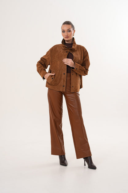 The Ravessa Reversible Brown Suede & Leather Women Jacket