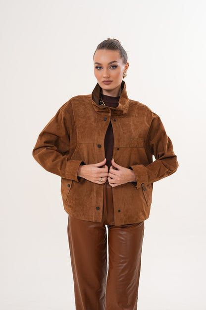 The Ravessa Reversible Brown Suede & Leather Women Jacket