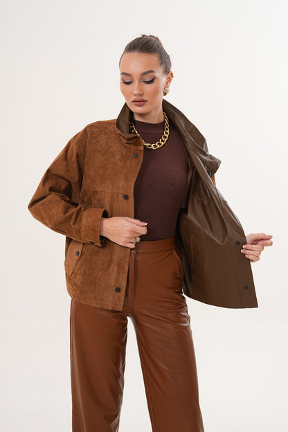 The Ravessa Reversible Brown Suede & Leather Women Jacket