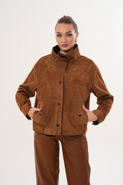 The Ravessa Reversible Brown Suede & Leather Women Jacket