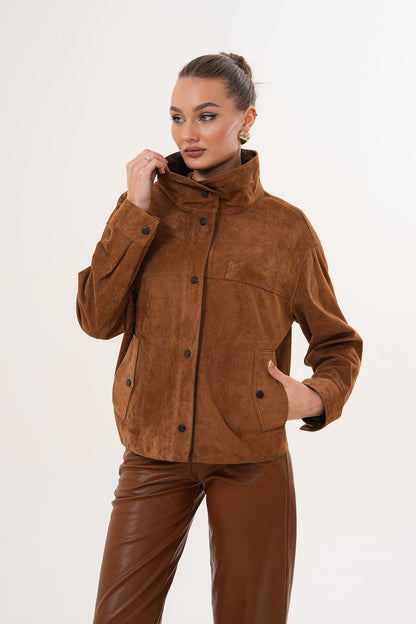 The Ravessa Reversible Brown Suede & Leather Women Jacket