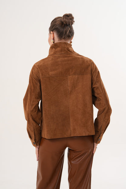 The Ravessa Reversible Brown Suede & Leather Women Jacket
