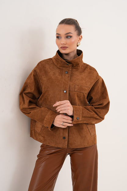 The Ravessa Reversible Brown Suede & Leather Women Jacket