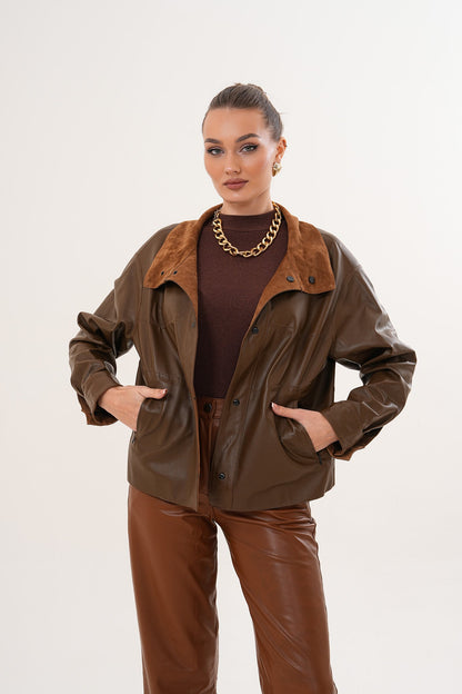 The Ravessa Reversible Brown Suede & Leather Women Jacket
