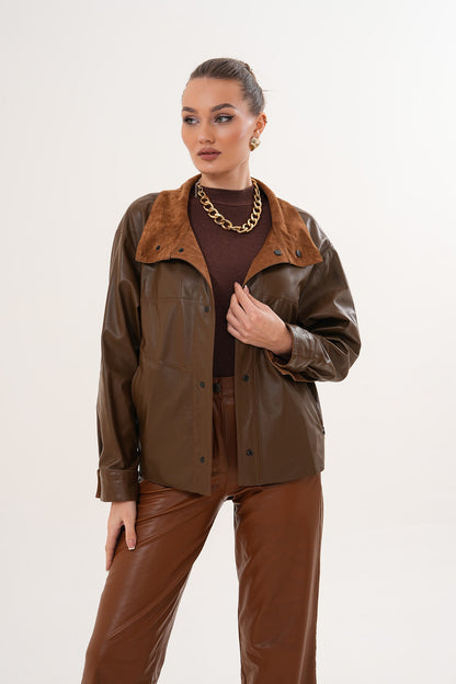 The Ravessa Reversible Brown Suede & Leather Women Jacket