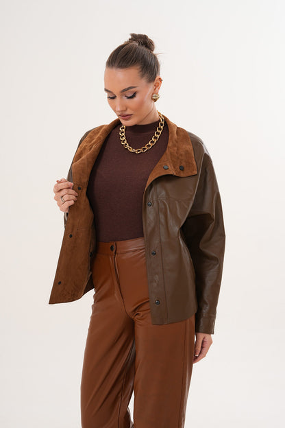 The Ravessa Reversible Brown Suede & Leather Women Jacket