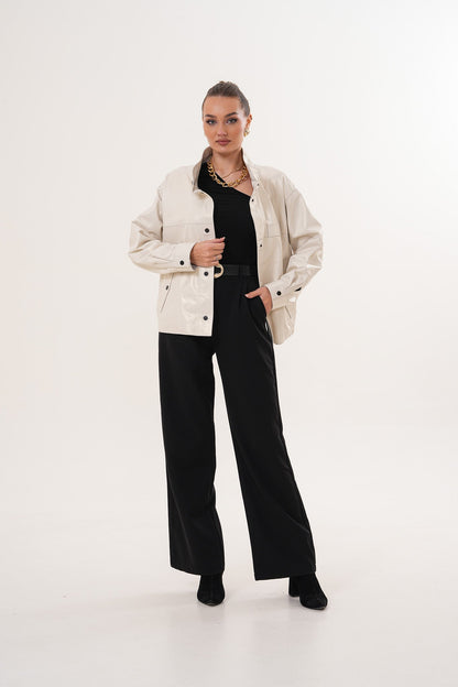 The Velmira Reversible Ivory Leather Women Jacket