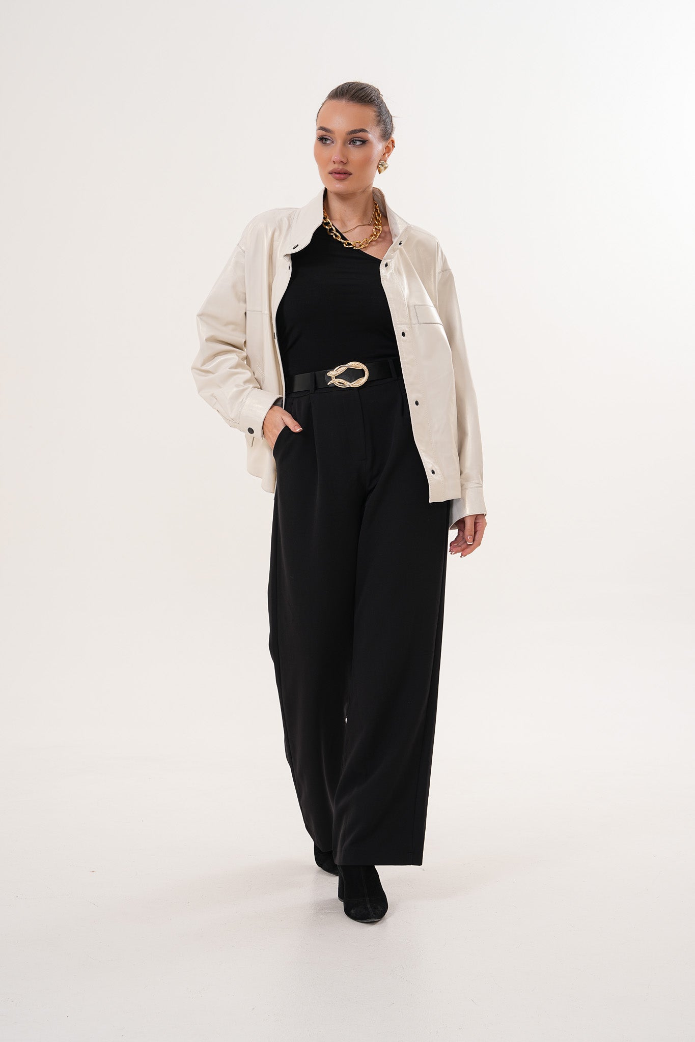 The Velmira Reversible Ivory Leather Women Jacket